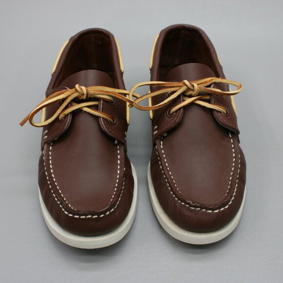 Minnetonka Ladies 7.5 Brown Leather Moccasin Loafers Slip on Boat Dock Shoes - Picture 5 of 12